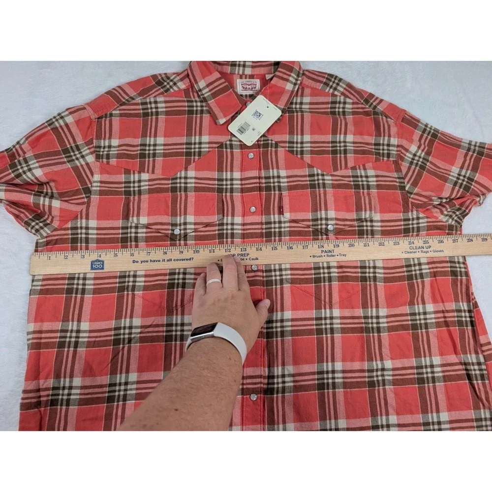 Levi's Flannel Pearl Snap Shirt Mens‎ XL Coral Brown Plaid Long Sleeve NWT